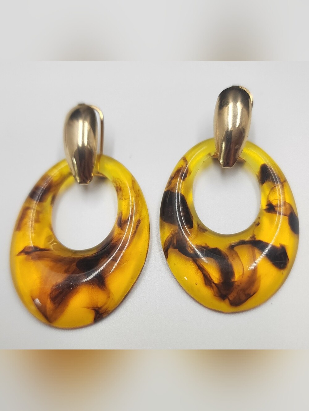 Faux Tortoise Shell Door Knocker Style Earrings Pierced